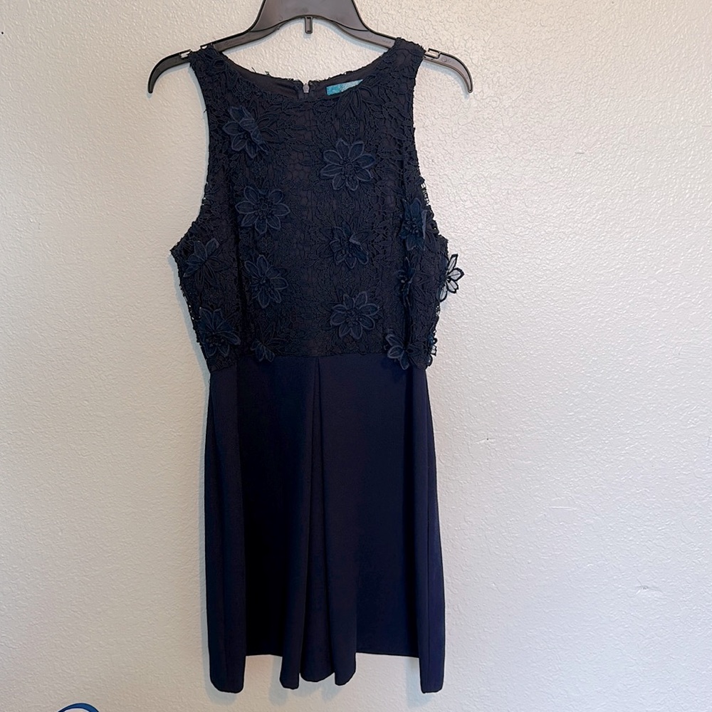 Francesca’s navy blue midi dress, size large.